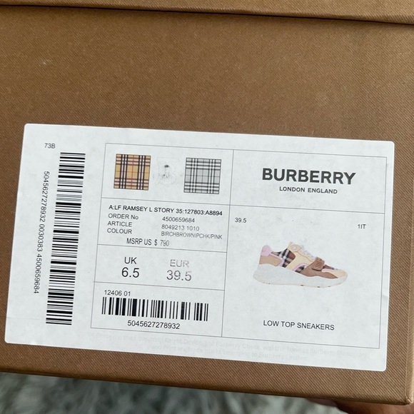 BURBERRY Lifestyle Gym Shoes Classic Beige/White/Black w/Pink Highlites, EUC - Picture 11 of 13